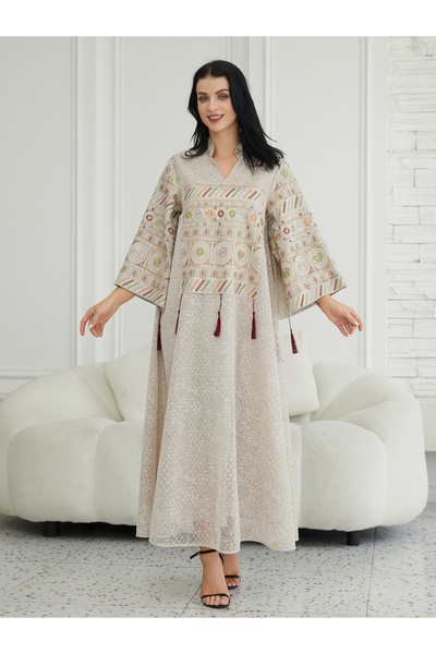 Take Two By Styli Texture Fabric Sequin Patch Detail Jalabiya