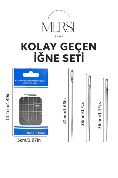 Mersi SHOP Kolay İplik Geçirmeli İğne Seti – Kendinden Geçirmeli 12’li Dikiş ...
