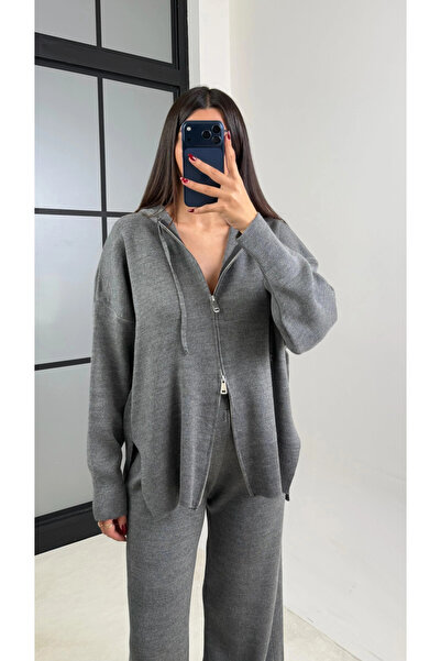 My Blog Anthracite Hooded Zippered Knitwear Set - 0511