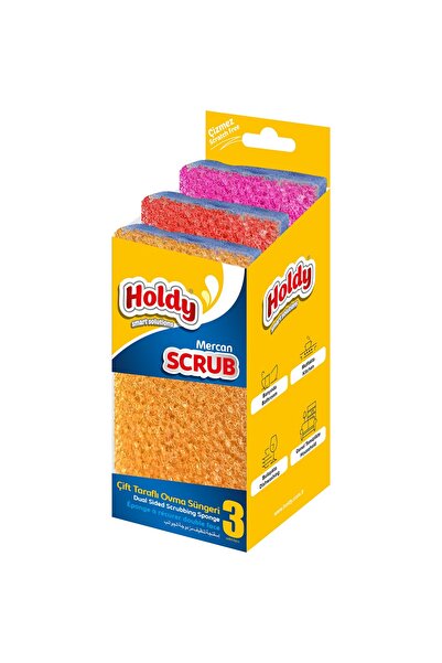Holdy Scrub Mercan Double-Sided Scrubbing Sponge Set of 3