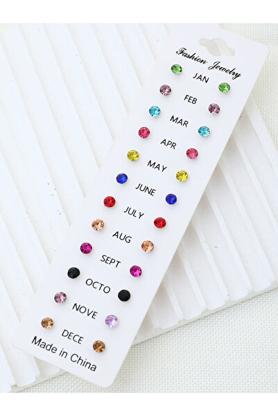 Take Two By Styli Set of 12 - Birthstone Stud Earrings