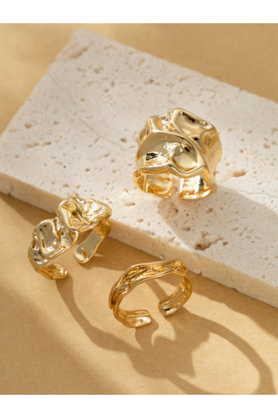 Take Two By Styli Set of 3 - Gold Texture Alloy Ring