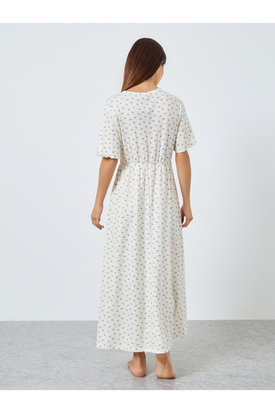 Styli Bow Print Pointelle Wrapover Nightdress