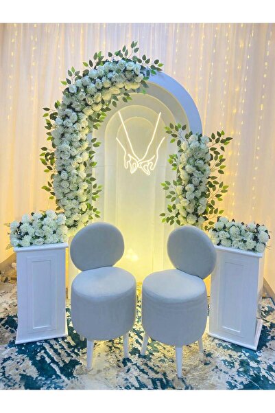 Magnetfoto İki El Figürlü Beyaz Neon LED Işıklı Nişan Söz Arka Plan Tabelası ...