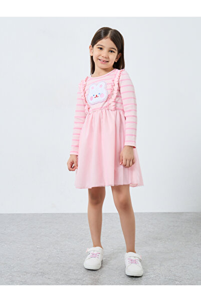 Take Two By Styli Girls Pink Bear Applique A-Line Dress