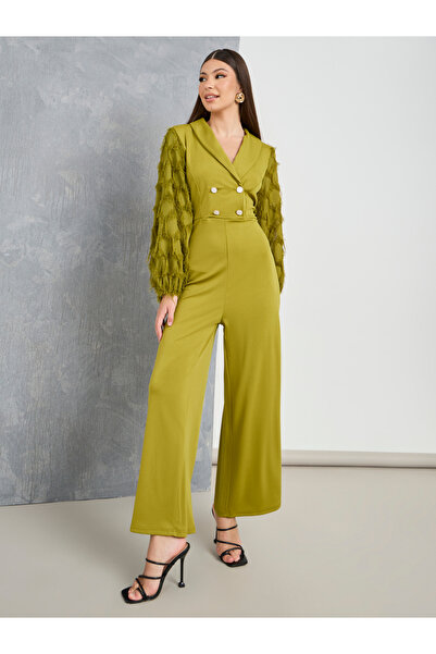 Take Two By Styli Fringe Volume Sleeve Wide Leg Jumpsuit