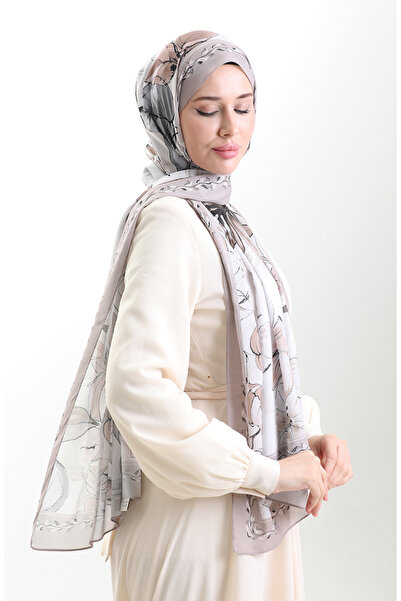 sefamerve Σάλι από γαλλικό μετάξι Hanzade 70330-07 Γκρι βιζόν