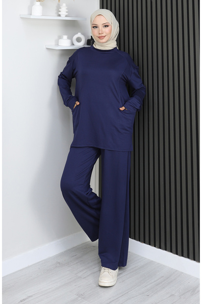 sefamerve Premium υφασμάτινο παντελόνι τουνίκ διπλό σετ 2163-05 Navy Blue
