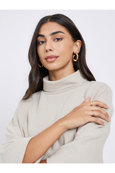 Styli Beige Oversized Winter Knit Top and Pants Co-Ords