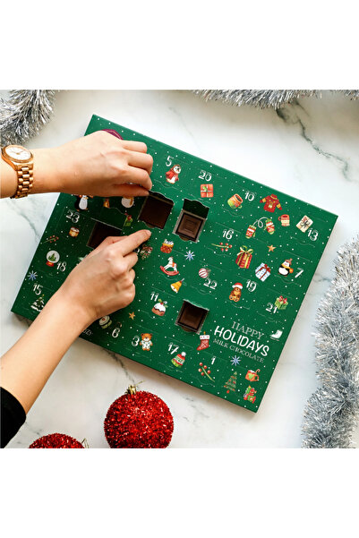 Elit Çikolata Advent Calender Yeşil Kutu Sütlü Çikolata 140g Glutensiz