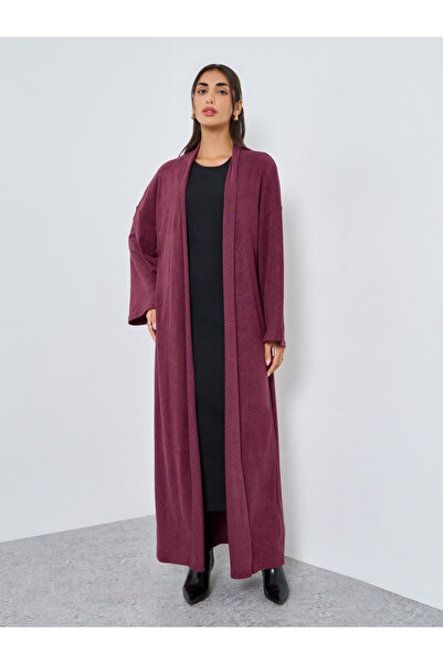 Styli Burgundy Textured Open Front Abaya