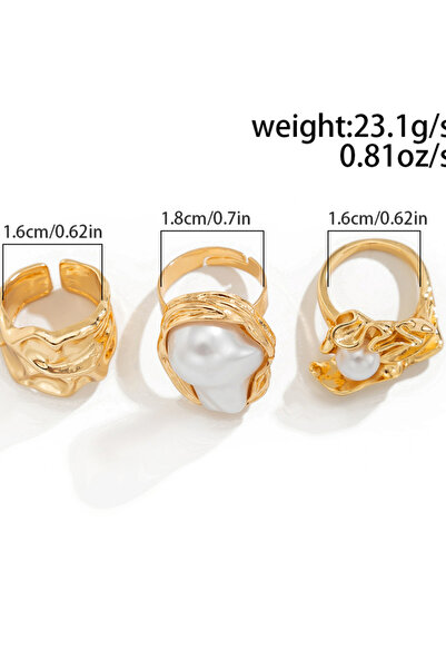 Take Two By Styli مجموعة من 3 خواتم من اللؤلؤ الصناعي