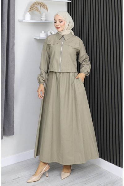 sefamerve Jacket Skirt Two-Piece Set 0184-04 Khaki