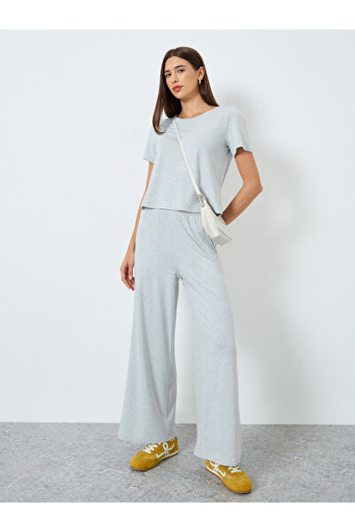 Take Two By Styli Solid Round Neck T-Shirt and Wide Leg Pants Co-Ords