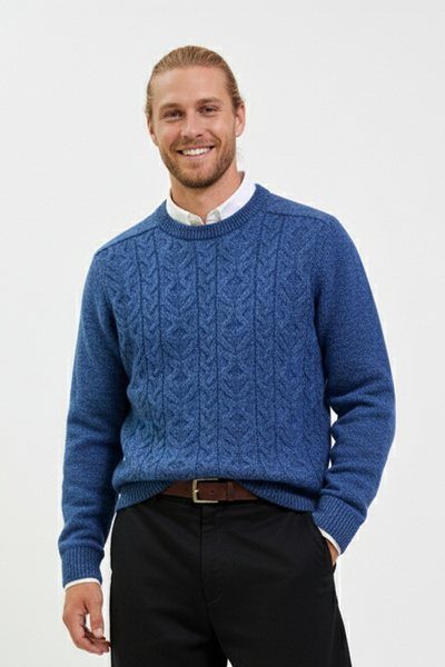 Pulltonic Erkek Bisiklet Yaka Desenli Kazak | %68 Kuzu Yünü