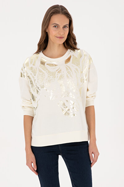 U.S. Polo Assn. Kadın Krem Jakarlı Bisiklet Yaka Sweatshirt 50312188-VR256