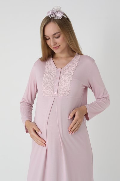 ERDENİZ TEKSTİL Pregnant Women's Nightgown & Bow Patterned Jacquard Dressing Gown Set of 2 – Viscose Cotton Fabric
