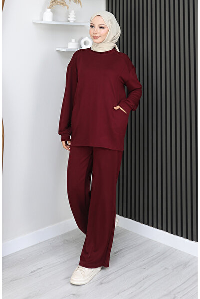 sefamerve Premium Fabric Tunic Trousers Double Set 2163-04 Burgundy