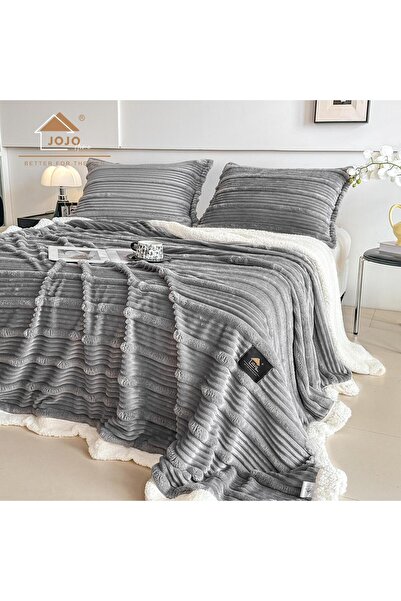 JOJO HOME Κουβέρτα Cocolino με χοντρό γούνινο ύφασμα Premium 200x230cm + 2 μαξιλαροθήκες 50x70cm, Γκρι