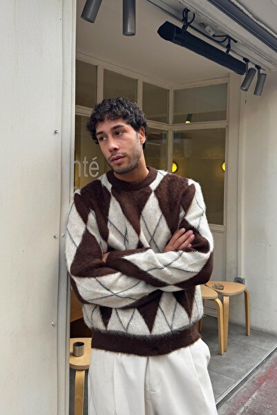 Flaw Wear Πλεκτό πουλόβερ με σχέδιο μπακλαβά καφέ