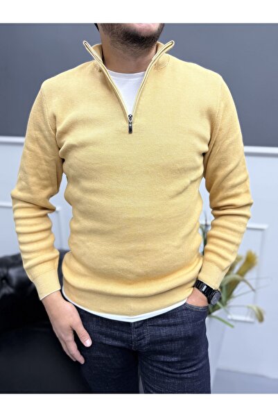 Avni Ceylan Men's Zippered Half-Thigh 100% Cotton Knit Sweater