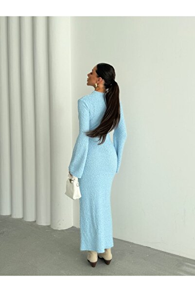 Paraf style Dokulu Uzun Kollu Triko Elbise