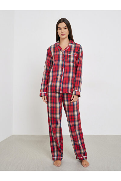 Styli Family Pyjamas - Women Check Pocket Piped Shirt and Pyjama Set