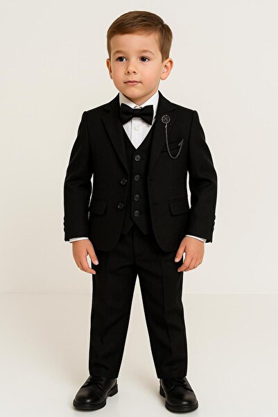 Esterella Boy's Chain-Montero Jacketed Tuxedo Suit / Jacket, Pants, Vest, Shirt Bow Tie Slim Fit