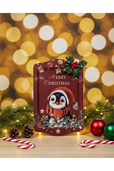 SERBEY Yılbaşı Konseptli Desenli Metal Sunum / Servis Tepsisi (25x16 cm)