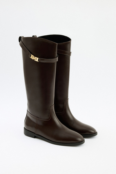 LUTVELIZADE Boots 2520 - Bitter Brown Women's Boots with Gold Accessory Detail