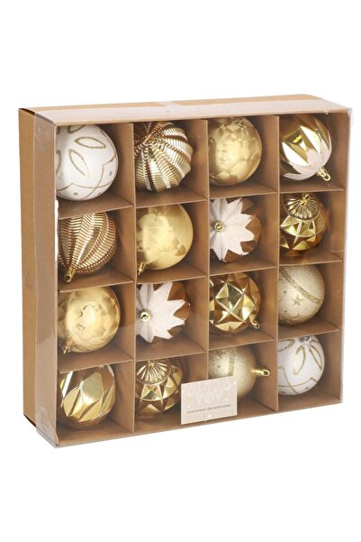 SERSIMO Σετ χριστουγεννιάτικων μπιχλιμπιδιών, 16 τεμάχια, 8εκ., 6 σχέδια, χρυσό