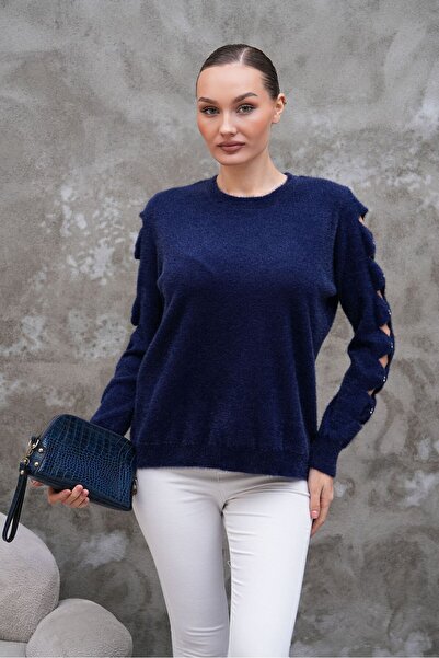 AGORATEKSTİL Pulover de lână cu mânecă lungă guler rotund pentru femei