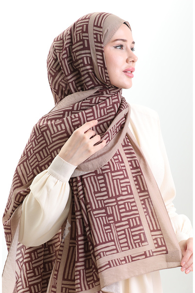 sefamerve Karaca Natural Fiber Shawl 82008-19 Milky Coffee Plum