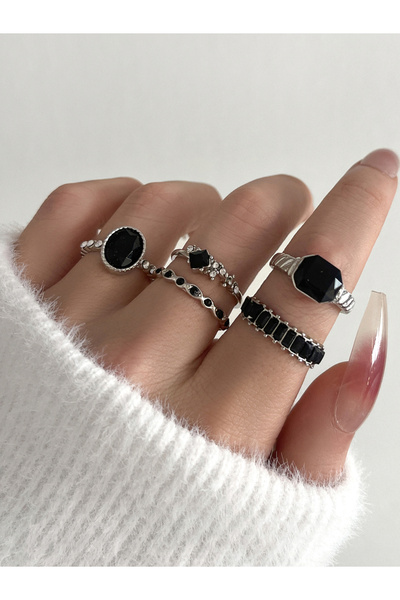 Take Two By Styli Set of 5 - Silver Tone Statement Rings