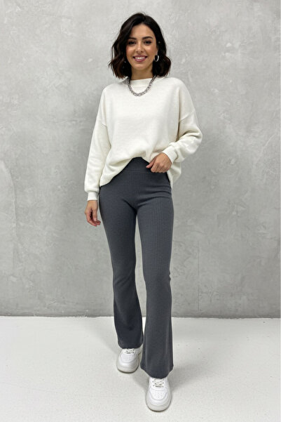 TOFİSA Flared High Waist Report Leggings Smoked - 27980-Fume