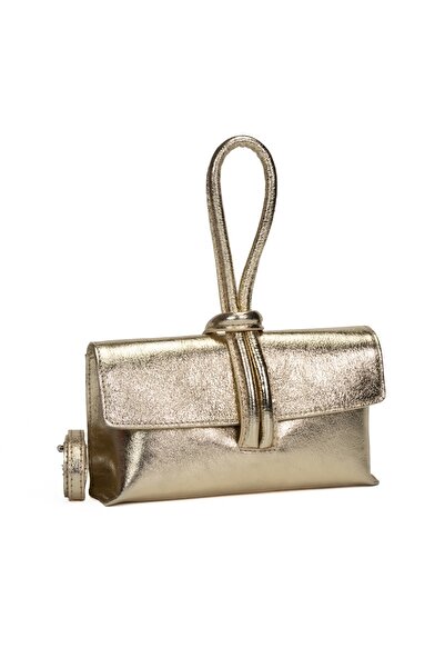 Posete Fagaras Ecaterina Leather Purse - Gold, 1 Compartment, 2 Pockets, Adjustable Strap max 120 cm