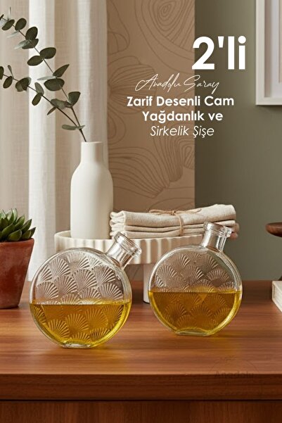 Anadolu Saray 2 Pcs Elegant Patterned Glass Oil and Vinegar Bottle 500 ml – Decorative Glass Kitchen Product