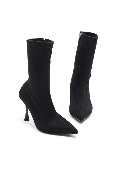 lizel LZ057 SÜET SİYAH RENK İNCE TOPUKLU STREÇ KADIN BOT