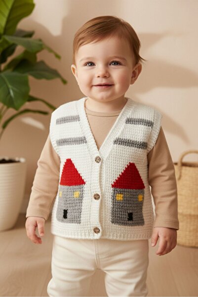 Uretti - Çiğdem 1390 3784 Hand-Knitted Home-Designed Vest / 1 - 2 Years Old