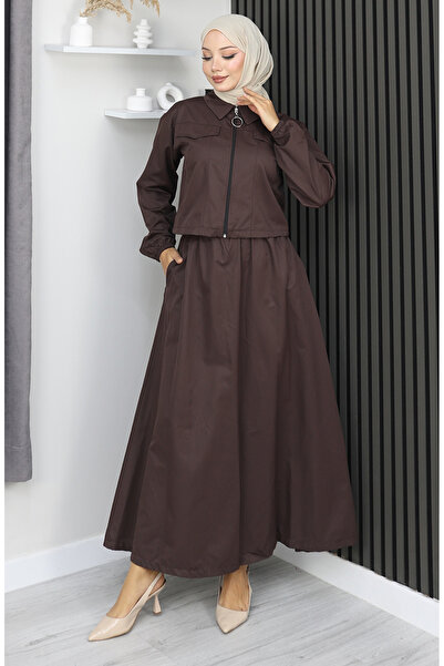 sefamerve Jacket Skirt Two-Piece Set 0184-03 Brown
