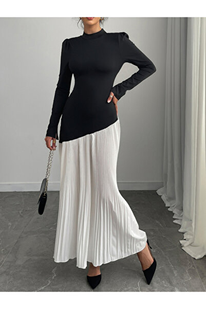 Take Two By Styli Color Block Pleated A-Line Maxi Dress