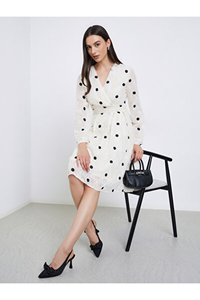 Take Two By Styli Polka Dot Frayed Knee Length Dress