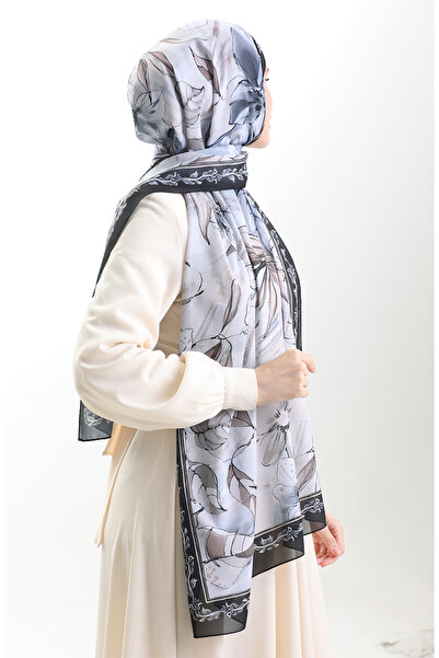 sefamerve Σάλι από γαλλικό μετάξι Hanzade 70330-12 Μαύρο βιζόν