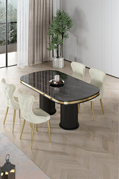 Canisa Galya Serisi Lak Panel 90x168 Sabit Sonata Mutfak Masa Takımı 4 Sandalye