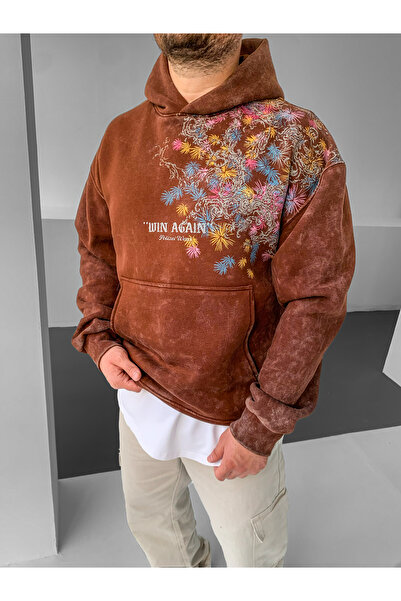 NO1 KONSEPT Φούτερ με τύπωμα Premium με κουκούλα με καφέ σχέδιο που πλένεται