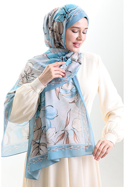 sefamerve Σάλι από γαλλικό μετάξι Hanzade 70330-02 Μπλε καφέ