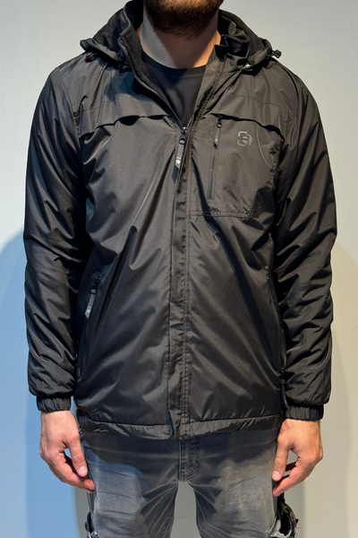 REMSA Ανδρικό χειμερινό παλτό με με κουκούλα τσέπες με λεπτομέρειες από φλις εσωτερικά 2540 Μαύρο