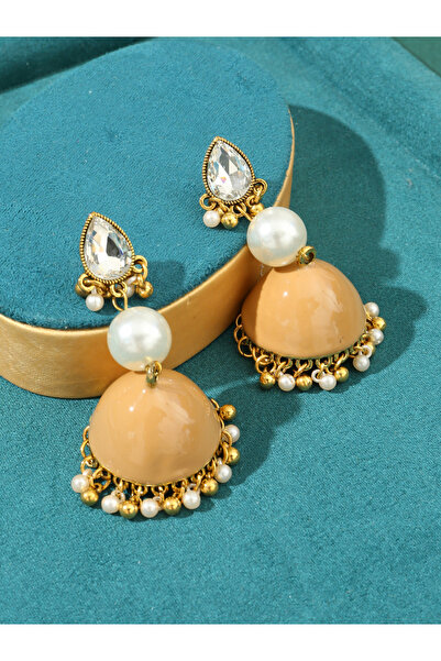 Take Two By Styli Faux Pearl Bell Shape Jhumka Tassel Earrings