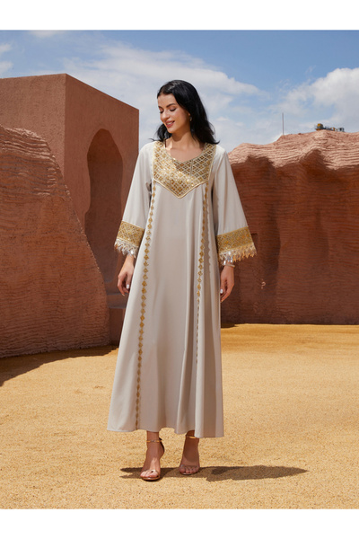 Take Two By Styli Sequined Embellished Sleeve Tassel Detail Jalabiya