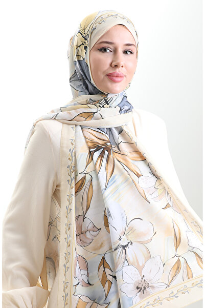 sefamerve Hanzade Fransız İpeği Şal 70330-16 Sarı Gri